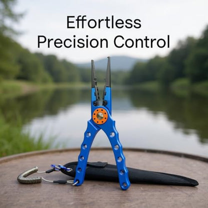 Aluminum Fishing Pliers with Stainless Steel Cutters, Sawtooth Jaws, Classic Blue, Includes Lanyard and Sheath, 7.9 x 2 x 0.4 in, 20 x 5 x 1 cm