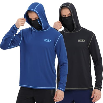 Fishing Shirts for Men,Long Sleeve Rash Guard Shirts Sun Protection Hoodie Athletic Running Hiking Shirt 1/2 Packs - color: Navy and Black, size: XX-Large
