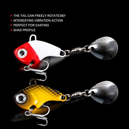 Fishing Lures VIB Tail Spinners Bait Metal Sinking Lures Fishing Jigs Blade Baits Bass Crankbait Fishing Spinner Blade for Bass Fishing Lure Kit with Tackle Box
