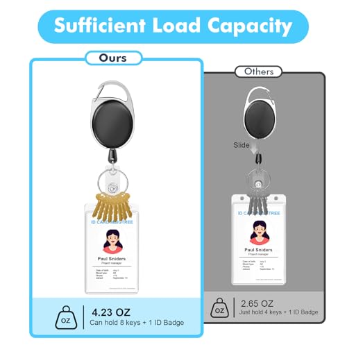 Retractable Badge Holder with Carabiner Reel Clip and Key Ring for ID Card Key Keychain Holders Black 30 Pieces - style: Black-30pcs
