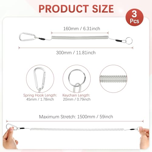 11.81IN Retractable Safety Coiled Lanyard [3PCS] - Steel Wire Fishing Rod Safety Lanyard Use for Pliers Boating & Kayak Fishing - color: Silver Tone