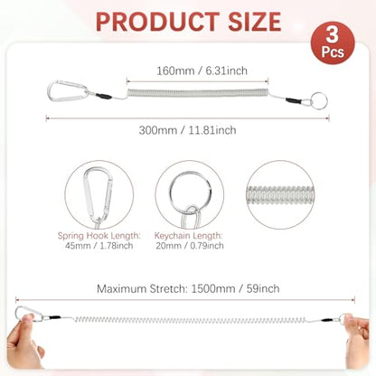 11.81IN Retractable Safety Coiled Lanyard [3PCS] - Steel Wire Fishing Rod Safety Lanyard Use for Pliers Boating & Kayak Fishing - color: Silver Tone