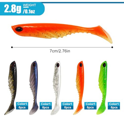 MAFIMOEA 40pcs Crappie Lures kit Jig Heads Hooks Kit Paddle Tail Swim Baits Crappie Jigs Fishing Lures Kit for Saltwater Freshwater Fishing (40pcs kit)