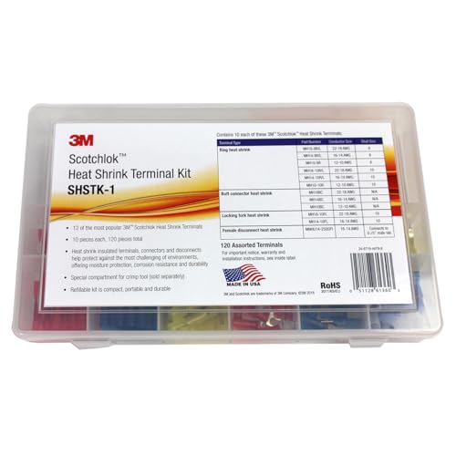 3M Scotchlok Heat Shrink Terminal Kit, SHSTK-1, 1 Kit of 120 Pieces | Selection of 12 Terminals; Refillable Kit is Compact, Portable and Durable - style: Heat shrink terminal kit