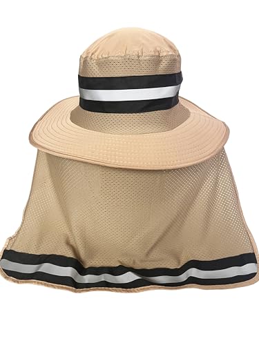 Men's Wide Brim Boonie Bucket Sun Hat with Neck Flap, High Visibility Reflective Stripes, UV Protection - color: Dark Khaki