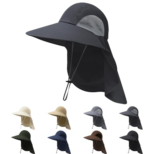 NPQQUAN Sun Hats for Men Women with Neck Flap UPF 50+ UV Protection Wide Brim Bucket Hat Safari Hiking Fishing Hats - color: (Darkgray)