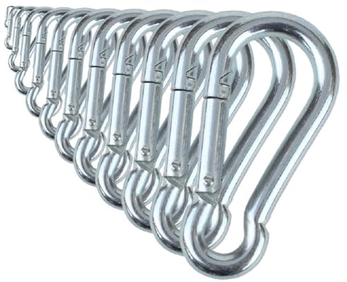 Black & Silver Zinc-Galvanized Heavy Duty Bushcraft Carabiner Spring Snap Clip Link Hooks 200-500lb Load 2, 6 & 12 Packs - color: 7cm (2.8in) Silver 12 Pack