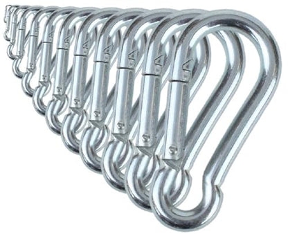Black & Silver Zinc-Galvanized Heavy Duty Bushcraft Carabiner Spring Snap Clip Link Hooks 200-500lb Load 2, 6 & 12 Packs - color: 7cm (2.8in) Silver 12 Pack