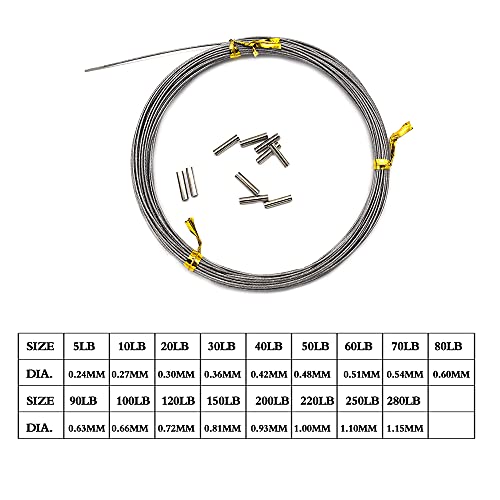 5LB-280LB 7 Strands Stainless Steel Wire Leader Nylon Coated-32.8ft Fishing Leader with 10pcs Crimp Sleeves - color: Silver, size: 40LB