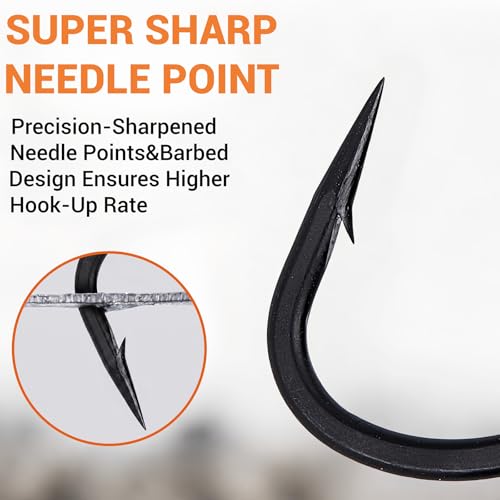 Heavy Duty Treble Hooks 5X Extra Strong, Sharp Treble Fishing Hooks Saltwater with Ultra Anti-Rust Coating Sturdy Replacement Lure Triple Hooks Freshwater Sizes #6–5/0 - size: 1#-16Pcs
