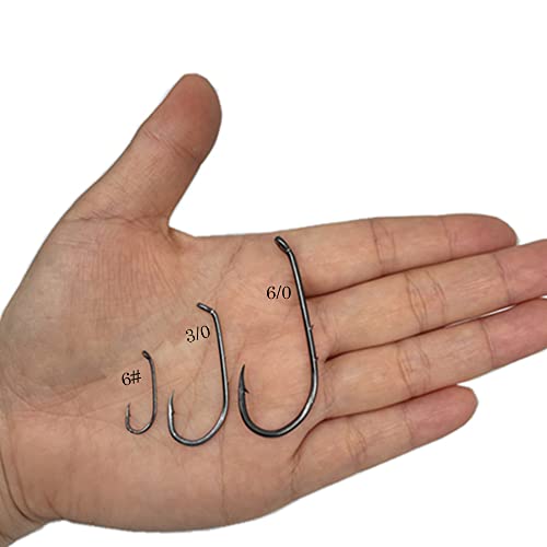 Baitholder Fishing Hooks 100pcs/ Pack Barbed Shank Down Eye Fishing Offset Hooks(8#-6/0) - size: 1/0-100PCS
