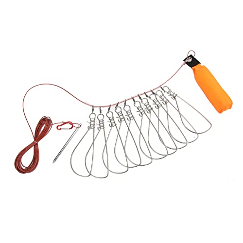 VBESTLIFE Fish Stringer Kit,Live Fish Lock with Foam Stick Steel Wire Fishing Lock Buckle Fish Stringer Kit for Outdoor Fishing(10 Buckles)