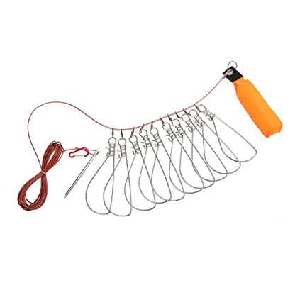 VBESTLIFE Fish Stringer Kit,Live Fish Lock with Foam Stick Steel Wire Fishing Lock Buckle Fish Stringer Kit for Outdoor Fishing(10 Buckles)