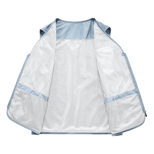 Men's Outdoor Fishing Vest Multi-Pocket Casual Lightweight Quick Dry Travel Photography Hiking Hunting Utility Vests - color: Light Blue, size: 5X-Large