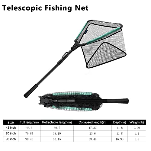 KOMCLUB 70.8in Floating Landing Net, Collapsible Telescoping Fishing Net‌ | Rubber Coated Handle for Easy Catch & Release, Kid-Friendly, Fits Saltwater & Freshwater Use, Black