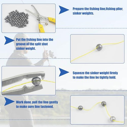 Removable Split Shot Weights Fishing Weight Sinker Slip On Fly Fishing Line Sinkers Freshwater Saltwater Round Lead Sinking Egg Sinkers Fishing Drop Shot Sinker Fish Tackle - size: 3.0g - 60 Pack