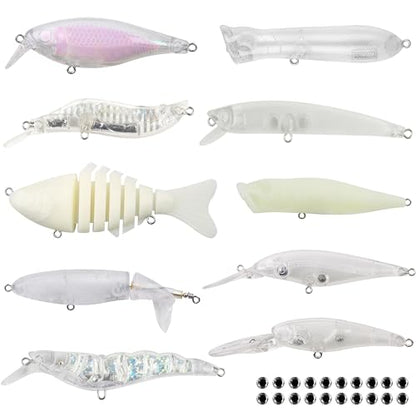 Unpainted Fishing Lures Making Kit,375pcs DIY Blank Crankbaits Minnow Hard Bait Set Include Lure Tapes Eyes Treble Hooks Split Rings Speed Clips Make Your Own Fishing Lures - style: Unpainted Lure 10pcs
