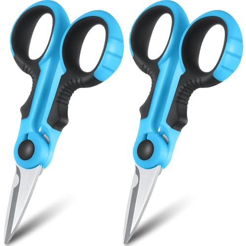 Honoson 2 Pcs 5.7" Fishing Scissors Braided Line Cutters Fishing Heavy Duty 3cr13 Non Slip Serrated Edge Scissors Saltwater Freshwater Braid Multi Function Snips for Trimming (Blue Black) - color: Blue Black