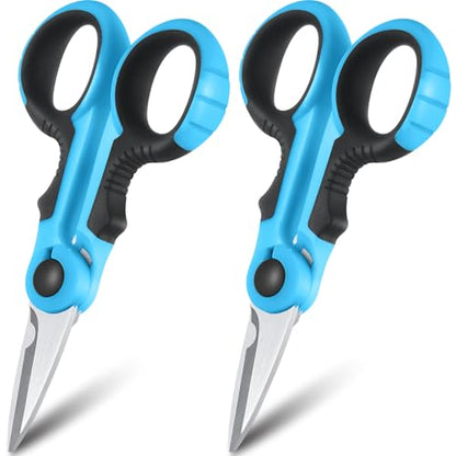 Honoson 2 Pcs 5.7" Fishing Scissors Braided Line Cutters Fishing Heavy Duty 3cr13 Non Slip Serrated Edge Scissors Saltwater Freshwater Braid Multi Function Snips for Trimming (Blue Black) - color: Blue Black