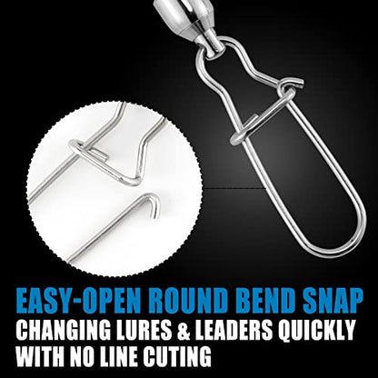 Dr.Fish 20 Pack Ball Bearing Snaps Swivels Fishing Tackles Duo Lock Snaps Stainless Steel Saltwater Freshwater Lure Leader Line Connector - size: #6-110LB-20 Pack