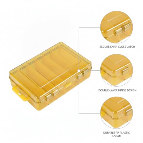 Kayak & Bank Fishing Essential: Compact Double Layer Tackle Box for Hooks and Lures, Yellow PP Plastic Organizer, 5.4 x 4.1 x 1.2 Inch