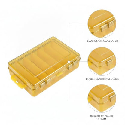 Kayak & Bank Fishing Essential: Compact Double Layer Tackle Box for Hooks and Lures, Yellow PP Plastic Organizer, 5.4 x 4.1 x 1.2 Inch