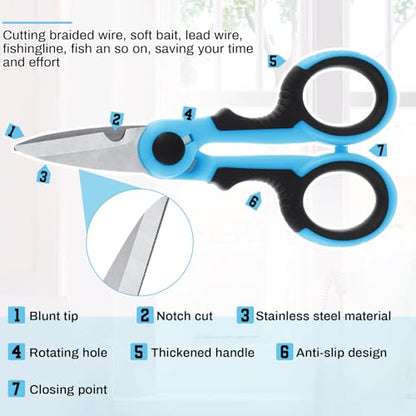 Honoson 2 Pcs 5.7" Fishing Scissors Braided Line Cutters Fishing Heavy Duty 3cr13 Non Slip Serrated Edge Scissors Saltwater Freshwater Braid Multi Function Snips for Trimming (Blue Black) - color: Blue Black