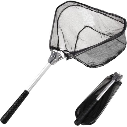 Yeahmart Fishing Landing Net with Telescopic Aluminum Handle Pole, Collapsible Nylon Mesh Minnow Fish Net for Saltwater & Freshwater, Portable Fishing Gear for Kids, Men, Women, Extends 21-75 Inches - style: 21" Full Length (Chrome-fixed Handle)