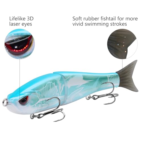 Bassdash SwimShad Glide Baits Jointed Swimbait Bass Pike Salmon Trout Muskie Fishing Lure - color: Fish Camo, size: 7in/2.2oz