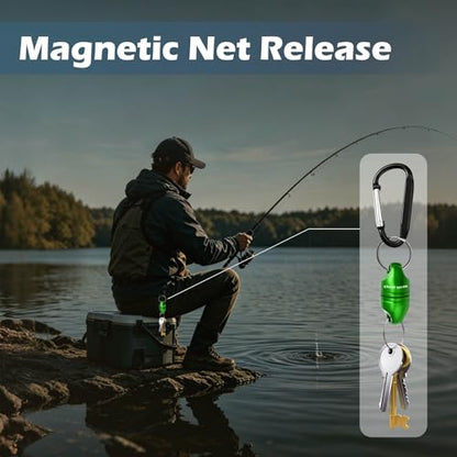 Magnetic Net Release for Fly Fishing, Aluminum Magnetic Quick Release Keychain, Fly Fishing Net Magnet Holder Retractor with Carabiner - color: green