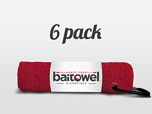 Bait Towel 6 Pack Fishing Towels with Clip for Fishing, Plush Microfiber nap Fabric, 16x16, The Original Bait Towel Multi-Pack - color: Blood Red