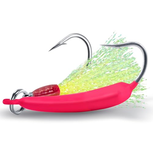 Dr.Fish 5 Pack Pompano Jigs with Teaser Hooks, Surf Fishing Jig Heads Saltwater Lure Banana Shape Stand Up O'Shaughnessy Beach Casting Halibut Striper Redfish Flounder - color: Pink, size: 1/2oz-Hook 4/0