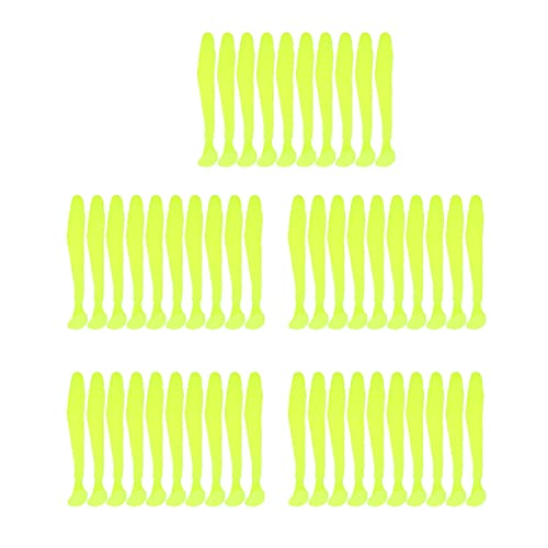 Tbest 50 Pcs 5cm Soft Fishing Lures, Plastic Fishing Bait T-Tail Grub Worm Baits Fish Tackle Accessory 9 Colors - color: Yellow