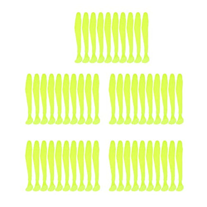 Tbest 50 Pcs 5cm Soft Fishing Lures, Plastic Fishing Bait T-Tail Grub Worm Baits Fish Tackle Accessory 9 Colors - color: Yellow