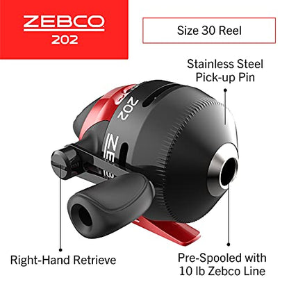 Zebco Zebco 202 Spincast Reel and Fishing Rod Combo, Pre-Spooled with 10-Pound Cajun Line, Includes Tackle Kit - color: Black/Red