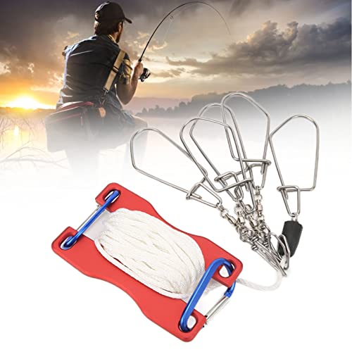 Live Fish Lock Portable Stainless Steel Fishing Stringer with Wear - Resistant Nylon Rope, D - Shaped Carabiner and Quick - Release Pin for Big Game Lure Fishing - color: Red