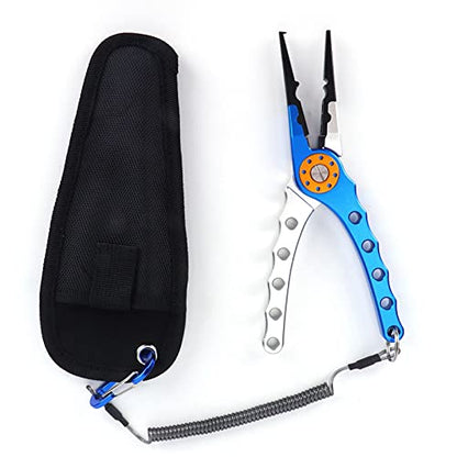 Fishing Pliers, Stainless Steel Jaw with Aluminum Handle for Hook Removal and Line Cutting with Wire Lanyard and Storage Bag Blue Silver - color: Blue Silver