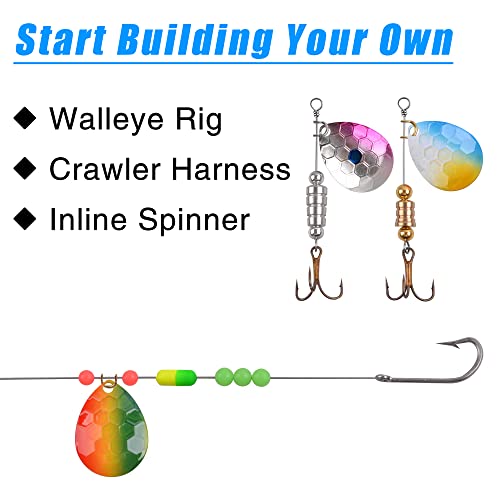 Walleye Rig Making Kit DIY Fishing Lure Spinner Making Kit Supplies Parts Crawler Harness Live Bait Rigs Colorado Blades Pompano Floats Clevis Beads Tackle Fishing - color: 45pcs Blade Spoon