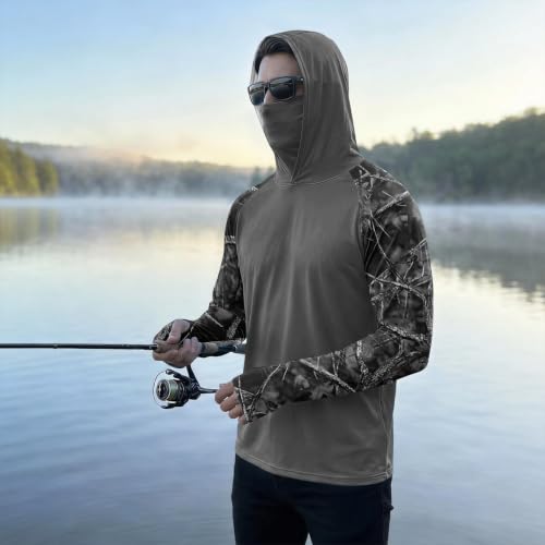 Men's UPF 50+ UV Protection Fishing Shirt with Face Mask Long Sleeve Quick Dry Breathable Sun Hoodie for Beach - color: A Black, size: 3X-Large