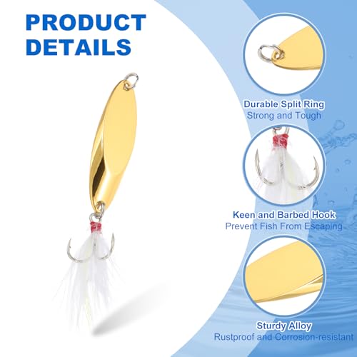 PATIKIL Fishing Spoons, Fishing Lures Casting Spoon Treble Hooks Jigs Hard Metal Spinner Baits - color: Gold Tone, size: 1/2 oz