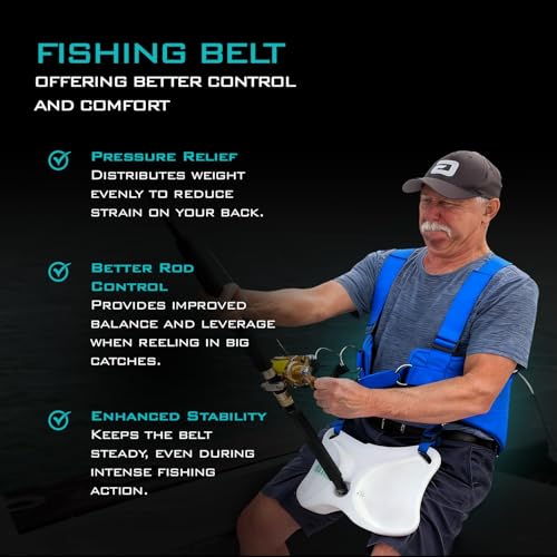 GAFFER SPORTFISHING Adjustable Fishing Belt & Shoulder Harness - Safety Buckle with Foam-Padded Straps Fish Rod Holder - color: Shoulder Harness - Blue