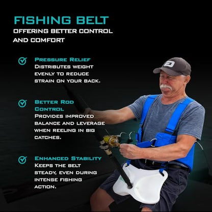 GAFFER SPORTFISHING Adjustable Fishing Belt & Shoulder Harness - Safety Buckle with Foam-Padded Straps Fish Rod Holder - color: Shoulder Harness - Blue
