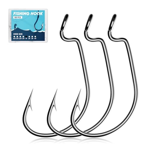 100Pack Fishing Hooks Worm Hooks Carbon Steel for Saltwater Freshwater Bass Trout Fish Hooks - size: 1#