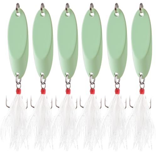 6PCS Fishing Jigs Lures Saltwater Luminous Fishing Spoons Lure Metal Treble Hooks Trout Lures Hard Metal Spinner Baits 5 Sizes Casting Spoon Hooks for Salmon Bass - size: 3/4oz (21g) - 6pcs