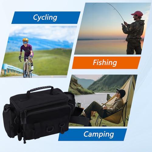 Fishing Tackle Bags with Tackle Box,Waterproof,Padded Shoulder Strap,Gear Storage,Fish Bag with 136 Pcs Fishing Lures Kit,Fish Hook Remover Tool,Fish Lip Gripper,Fishing Plier,Gifts for Men (Black) - color: Black