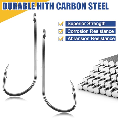 200pcs Bait Holder Fishing Hooks Kit, Double-Barbed Shank Baitholder Hooks | High Carbon Steel Offset Live Bait Hooks for Walleye Trout Crappie Panfish Bluegill Freshwater Saltwater Fishing ﻿ ﻿