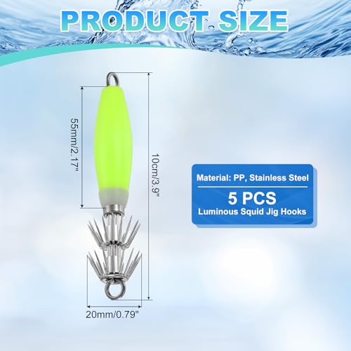 Luminous Squid Jig Hooks, Squid Jigs Saltwater Glow in Dark Dual-Layer Hooks - Fit for Cuttlefish Sleeve Night Fishing - color: Yellow