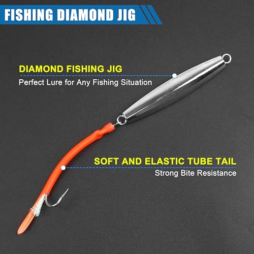 Diamond Jig Saltwater Fishing Lures Casting Jigging Spoon with Tube Tail Stainless Steel Hooks Trolling Lures Striped Bass Metal Jig for Deep Sea Surf Fishing Bottom Dragging Sinking - color: Red, size: 4 oz