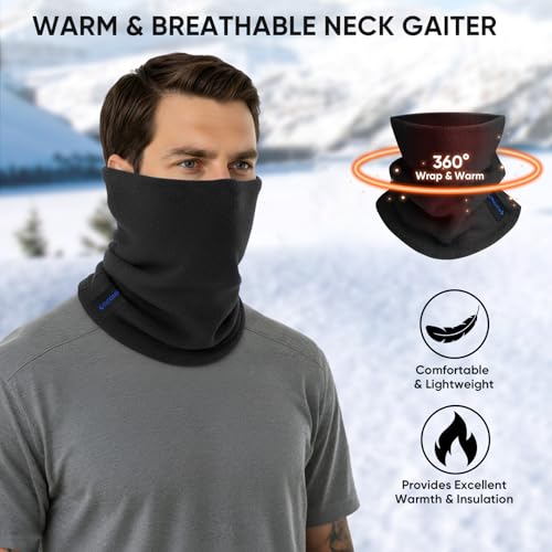 TICONN Neck Gaiter Face Cover Scarf, Neck Warmer Breathable Sun & Wind-proof for Skiing Fishing Hiking Cycling - color: Black-2pk, style: Fleece