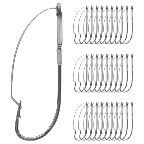 Weedless Wacky Rig Hooks - Super Strong Bass Fishing Hooks with Wire Guard, Sharp High Carbon Steel Metal Hooks for Freshwater & Saltwater - size: 2/0